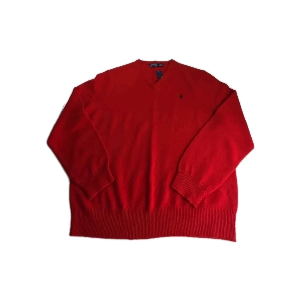 Polo Ralph Lauren Sweater Mens XL Merino Wool Washable Red V-Neck New NWT